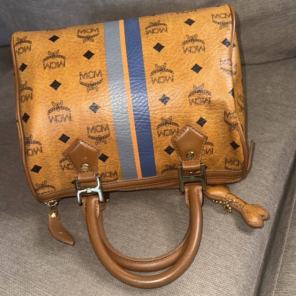 MCM Cognac Boston Bag with Dog Bone Charms - Picture 10 of 11